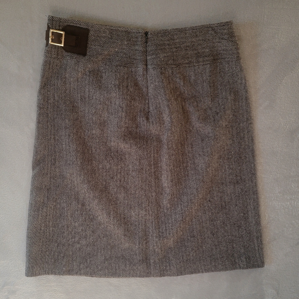 Tory Burch Brown Wool Herringbone Pencil Skirt 8 Leather Buckle - Picture 4 of 8